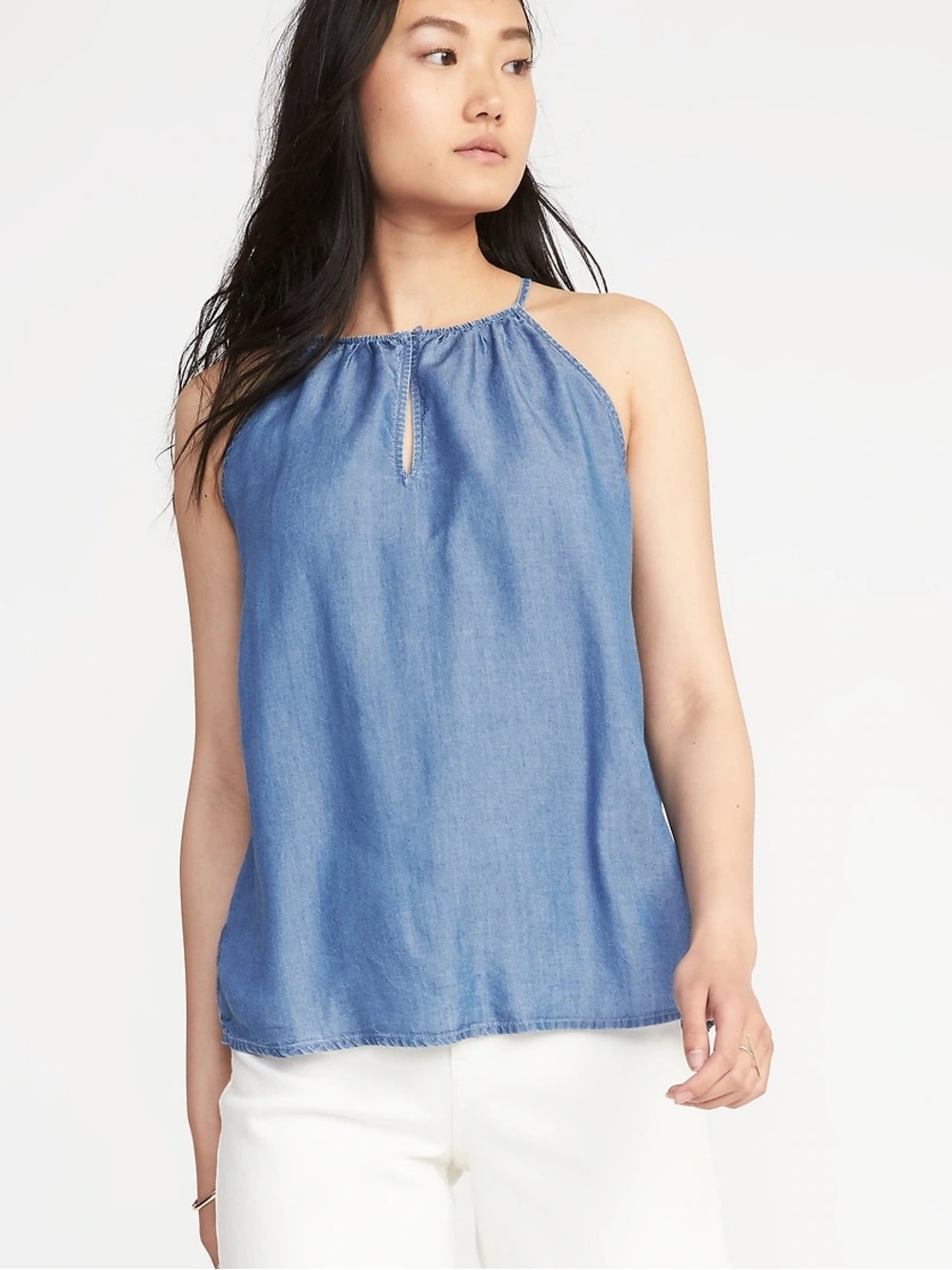 Lightweight Denim/Chambray Halter Top Blue Sz XS
